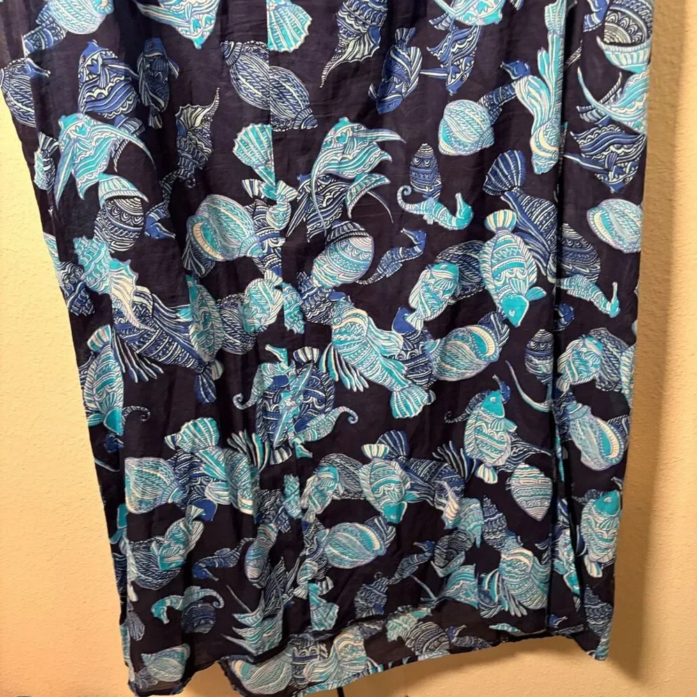 Talbots Swim Coverup Women's 2X Blue Fish Printed Tube Dress Sleeveless